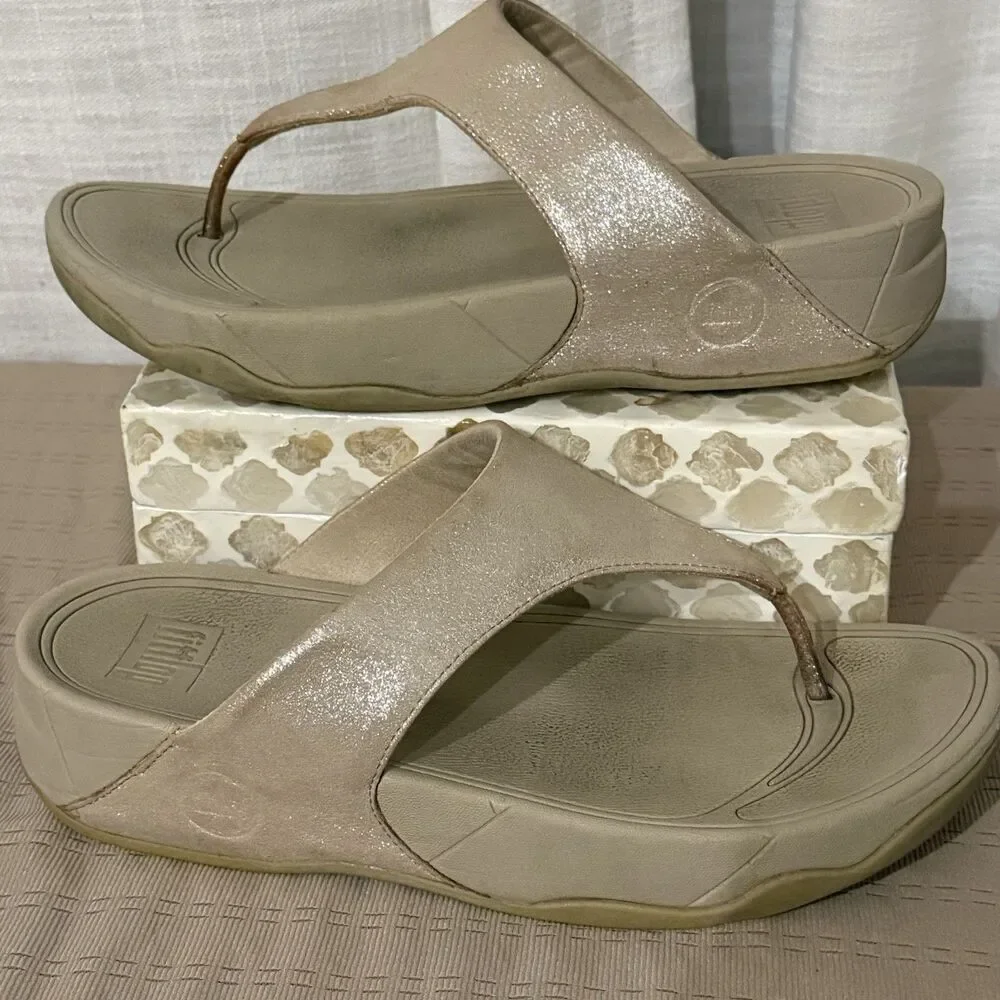 Fitflop Sz 8 Shimmy Suede Toe Post Thong Flip Flop Sandals Women's  Pale‎ Gold